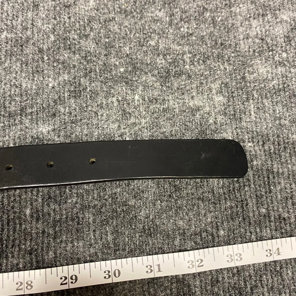 HM Black Genuine Leather Belt 444 Silver Buckle Made in Sweden Small
